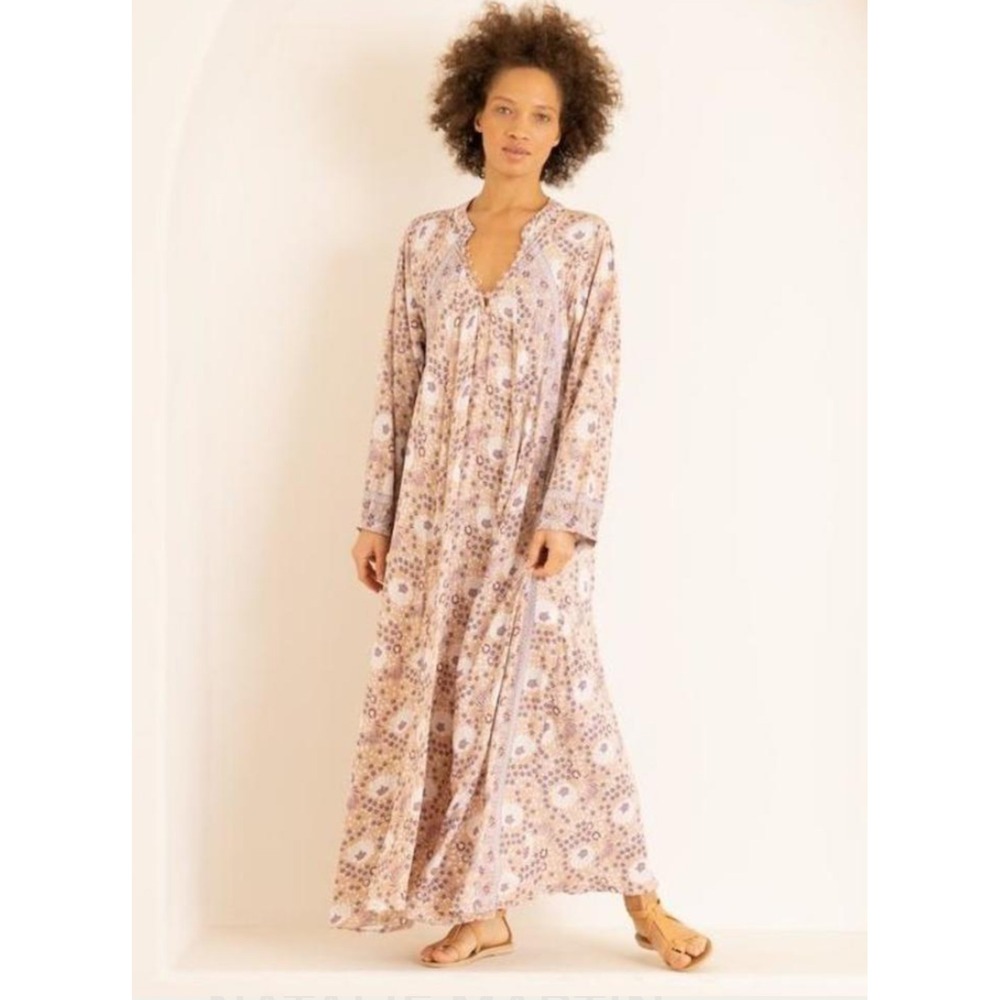 Natalie Martin Floral Maxi Dress in Cream and Purple